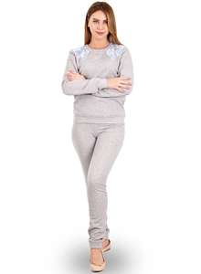 Пижама женская брюки кофта длинный рукав ПНЖ-01 серый + голубой - фото Пані Яновська