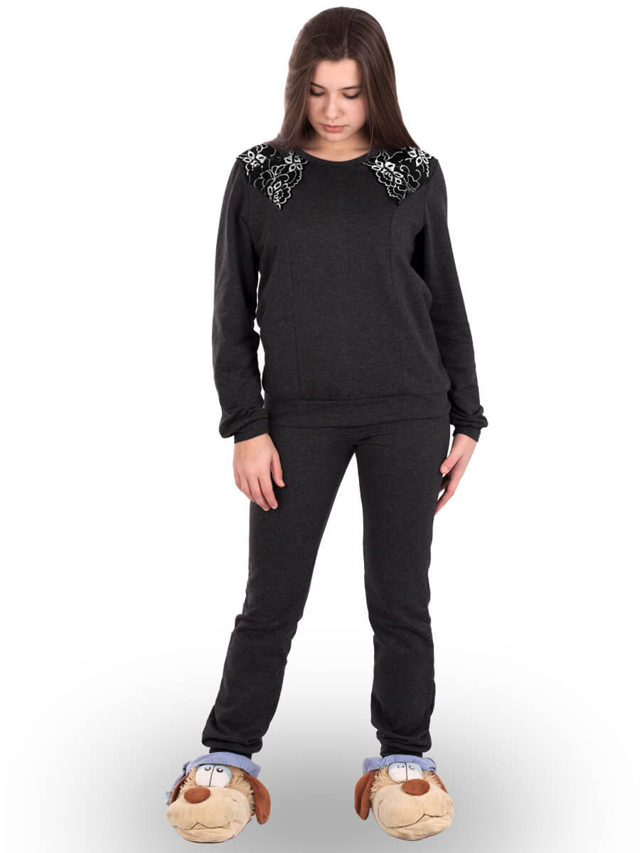 Піжама жіноча штани кофта довгий рукав ПНЖ-01 антрацит + сірий - фото 5