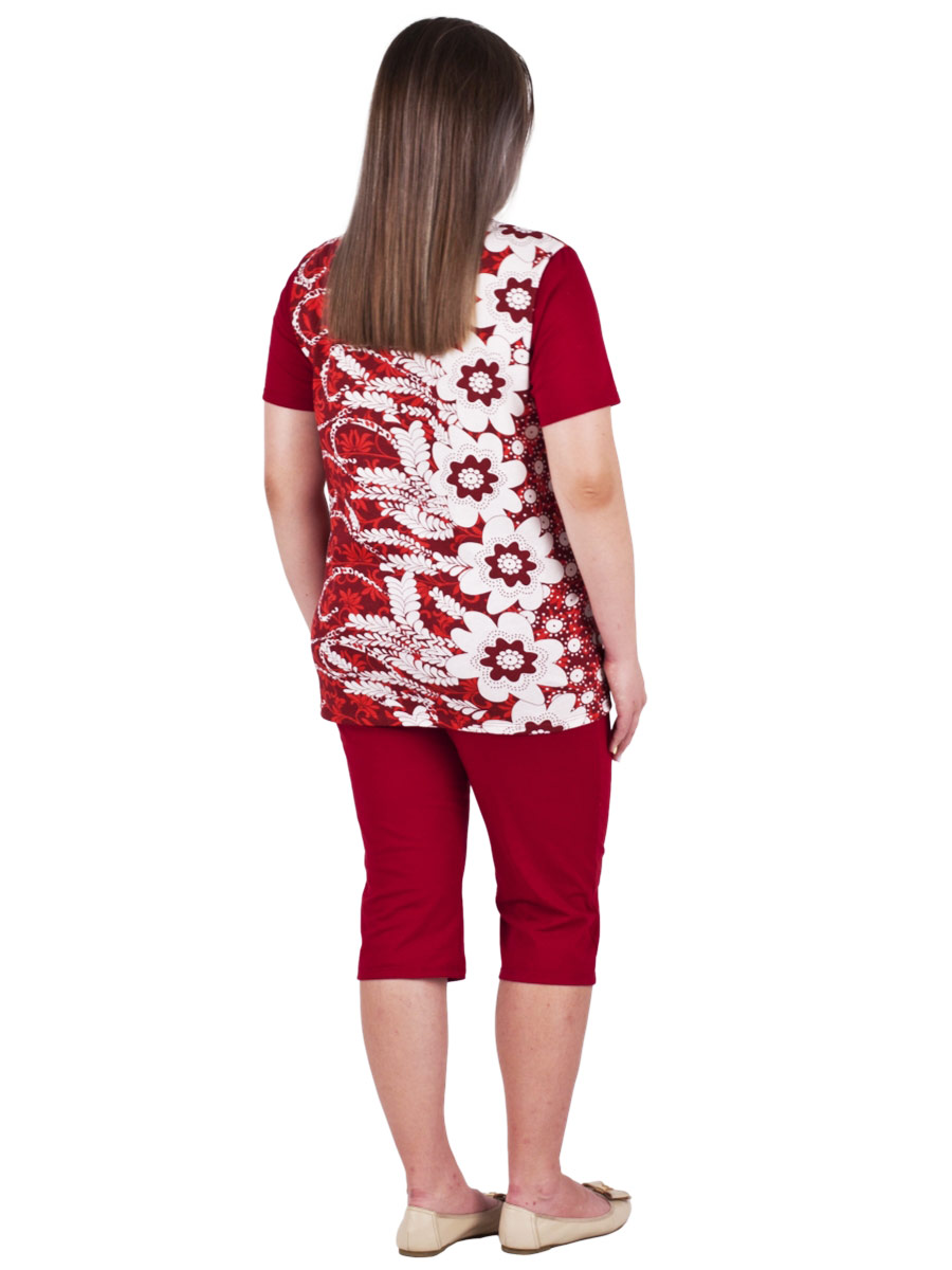 Комплект женский футболка и капри КК-04 абстракция 472 + бордовый - фото 6