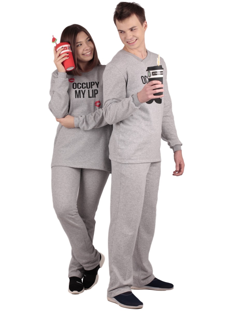 Пижама женская брюки кофта длинный рукав с принтом ПНЖ-04 серый - фото 8