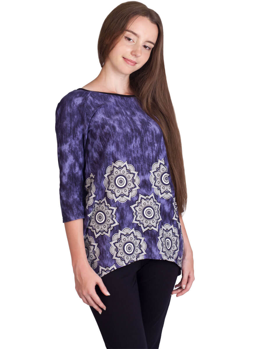 Комплект женский бриджи футболка 3/4 рукав КР-01 абстракция 382 + тёмно-синий - фото 2